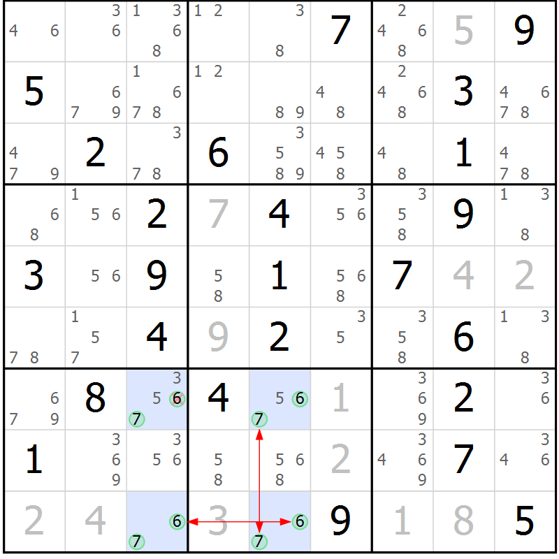 Position des candidats pour la solution de la Gr 47 page 50 du magazine de sudoku Maestro n° 100