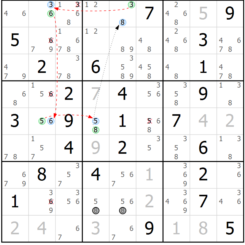 Position des candidats pour la solution de la Gr 47 page 50 du magazine de sudoku Maestro n° 100