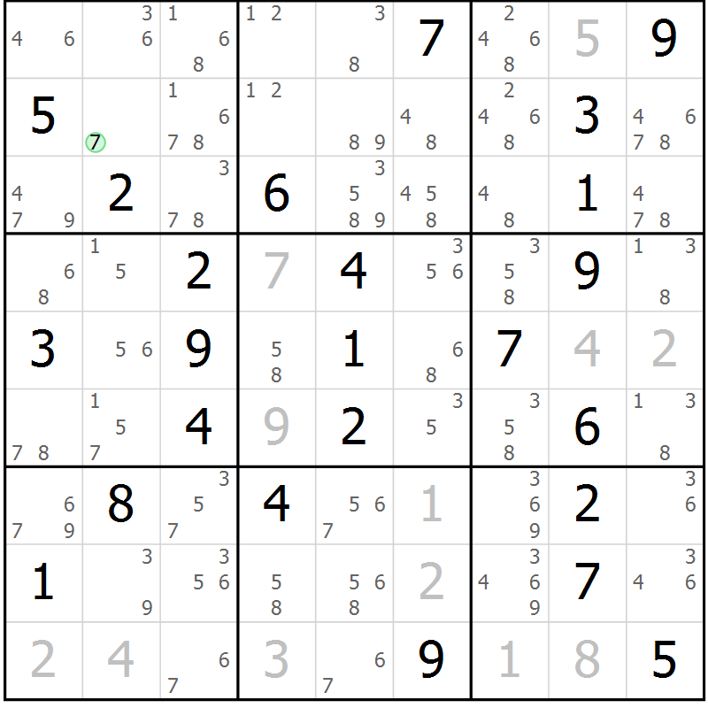 Position des candidats pour la solution de la Gr 47 page 50 du magazine de sudoku Maestro n° 100