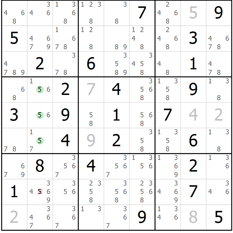 Position des candidats pour la solution de la Gr 47 page 50 du magazine de sudoku Maestro n° 100