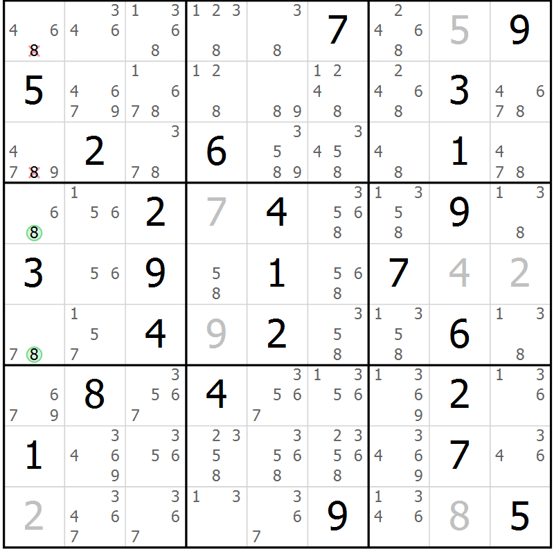 Position des candidats pour la solution de la Gr 47 page 50 du magazine de sudoku Maestro n° 100