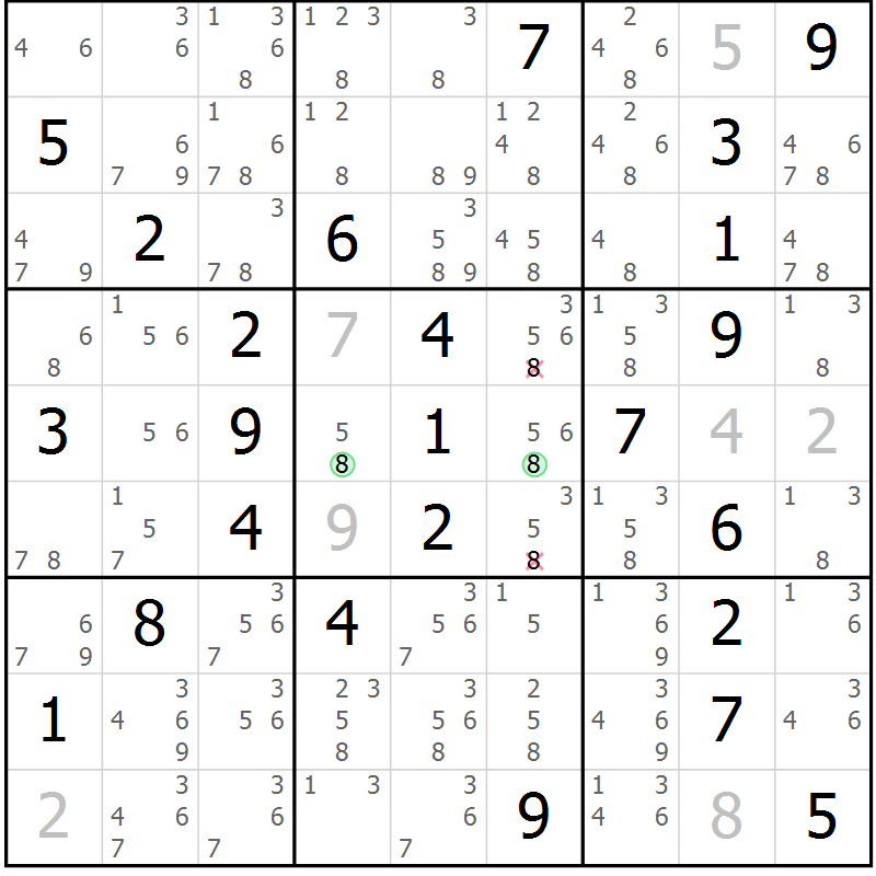 Position des candidats pour la solution de la Gr 47 page 50 du magazine de sudoku Maestro n° 100