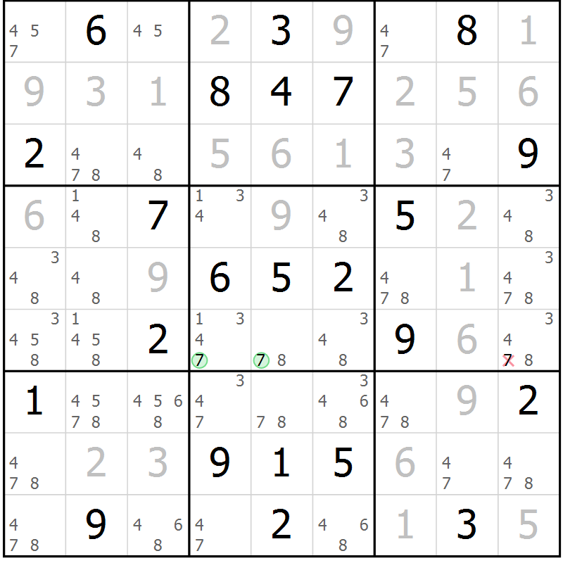 Position des candidats pour la solution de la Gr 48 page 51 du magazine de sudoku Maestro n° 100