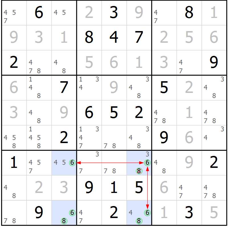 Position des candidats pour la solution de la Gr 48 page 51 du magazine de sudoku Maestro n° 100