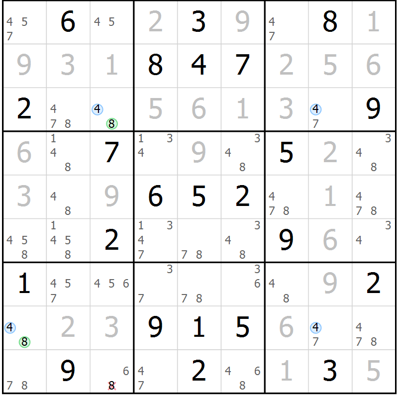 Position des candidats pour la solution de la Gr 48 page 51 du magazine de sudoku Maestro n° 100