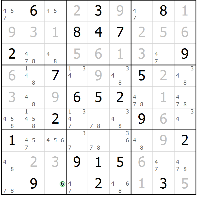 Position des candidats pour la solution de la Gr 48 page 51 du magazine de sudoku Maestro n° 100