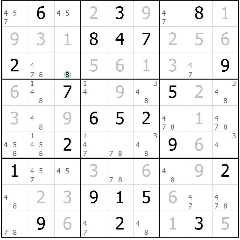 Position des candidats pour la solution de la Gr 48 page 51 du magazine de sudoku Maestro n° 100