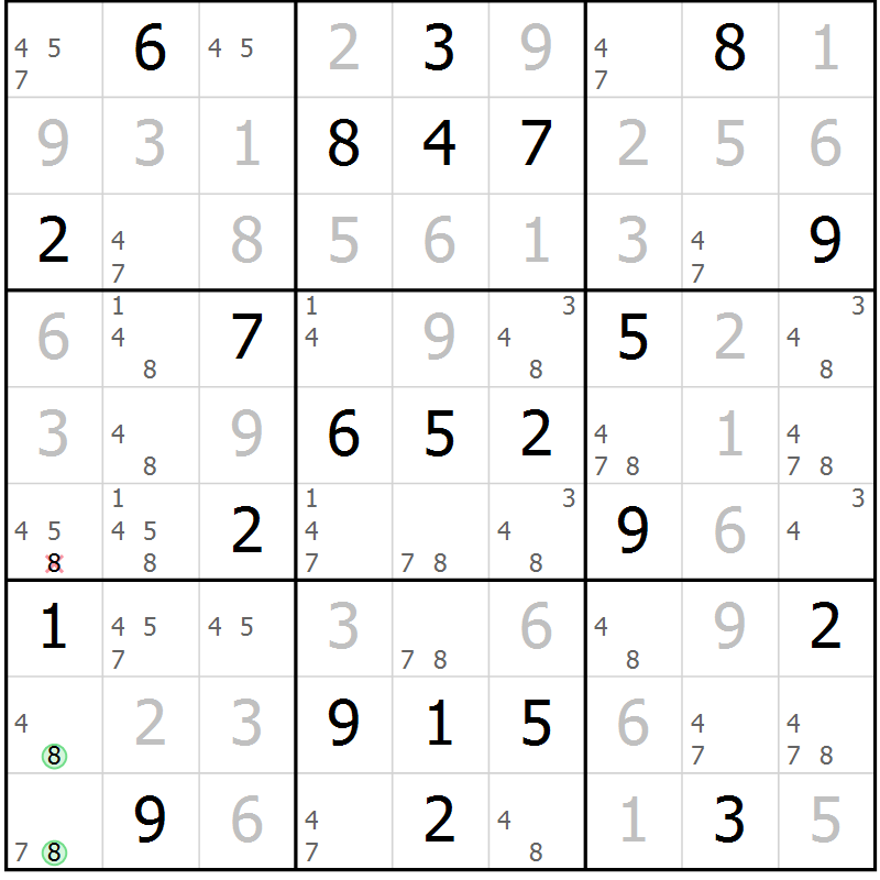 Position des candidats pour la solution de la Gr 48 page 51 du magazine de sudoku Maestro n° 100