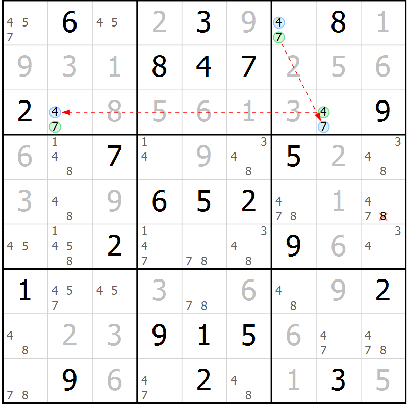 Position des candidats pour la solution de la Gr 48 page 51 du magazine de sudoku Maestro n° 100
