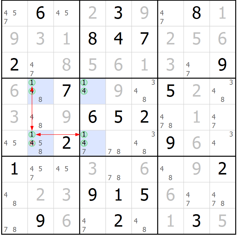 Position des candidats pour la solution de la Gr 48 page 51 du magazine de sudoku Maestro n° 100