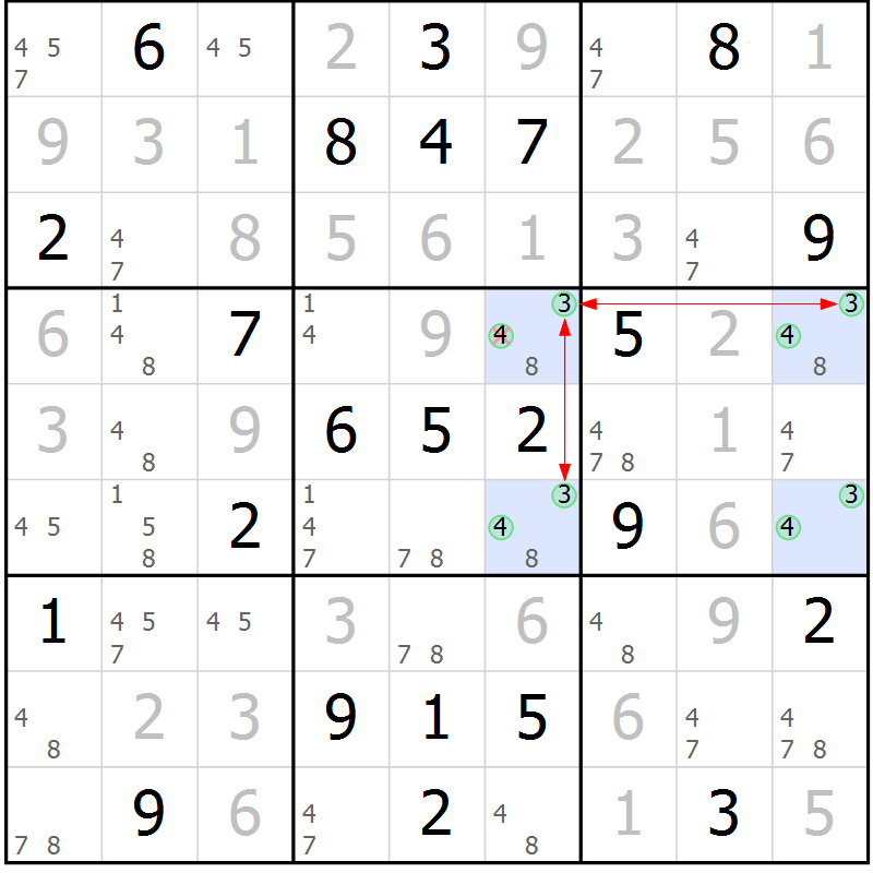 Position des candidats pour la solution de la Gr 48 page 51 du magazine de sudoku Maestro n° 100