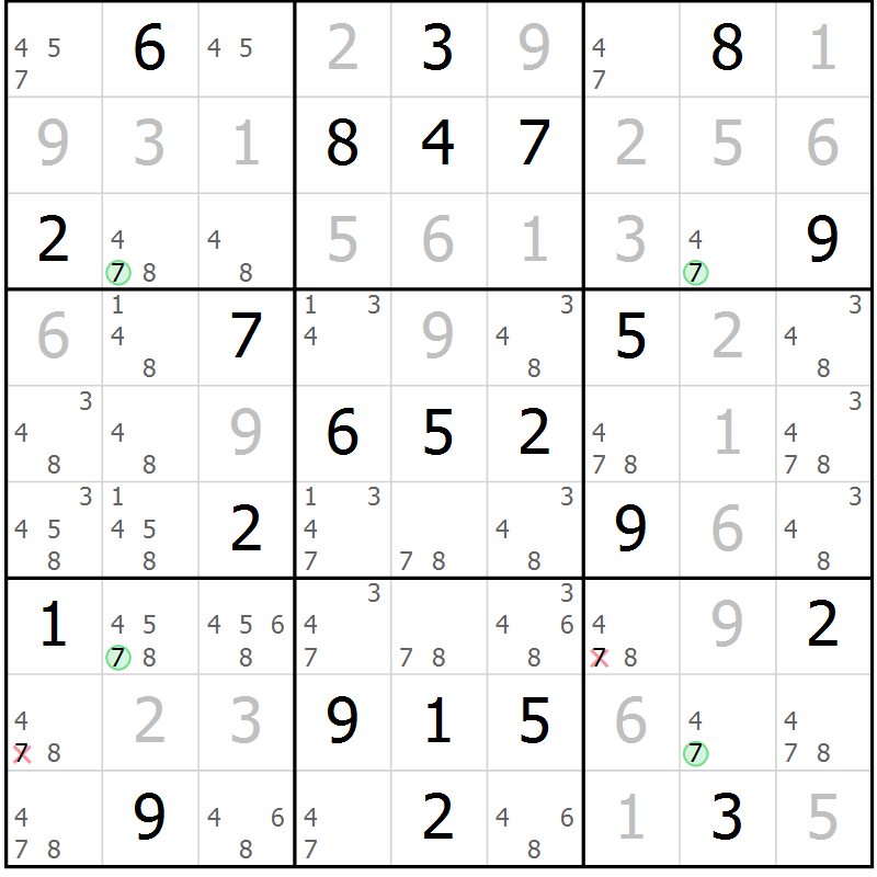 Position des candidats pour la solution de la Gr 48 page 51 du magazine de sudoku Maestro n° 100