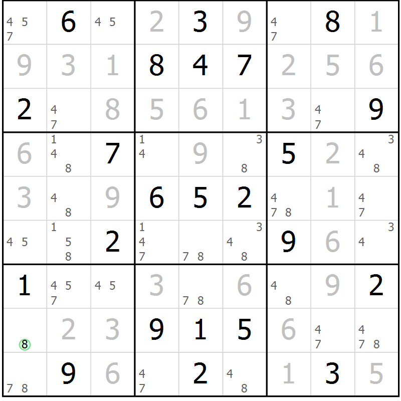 Position des candidats pour la solution de la Gr 48 page 51 du magazine de sudoku Maestro n° 100