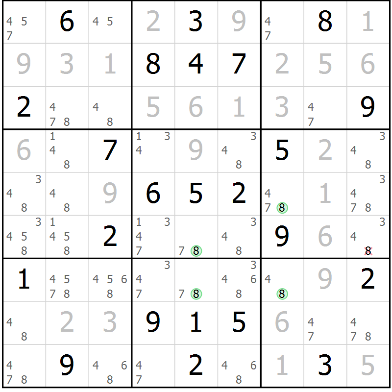 Position des candidats pour la solution de la Gr 48 page 51 du magazine de sudoku Maestro n° 100
