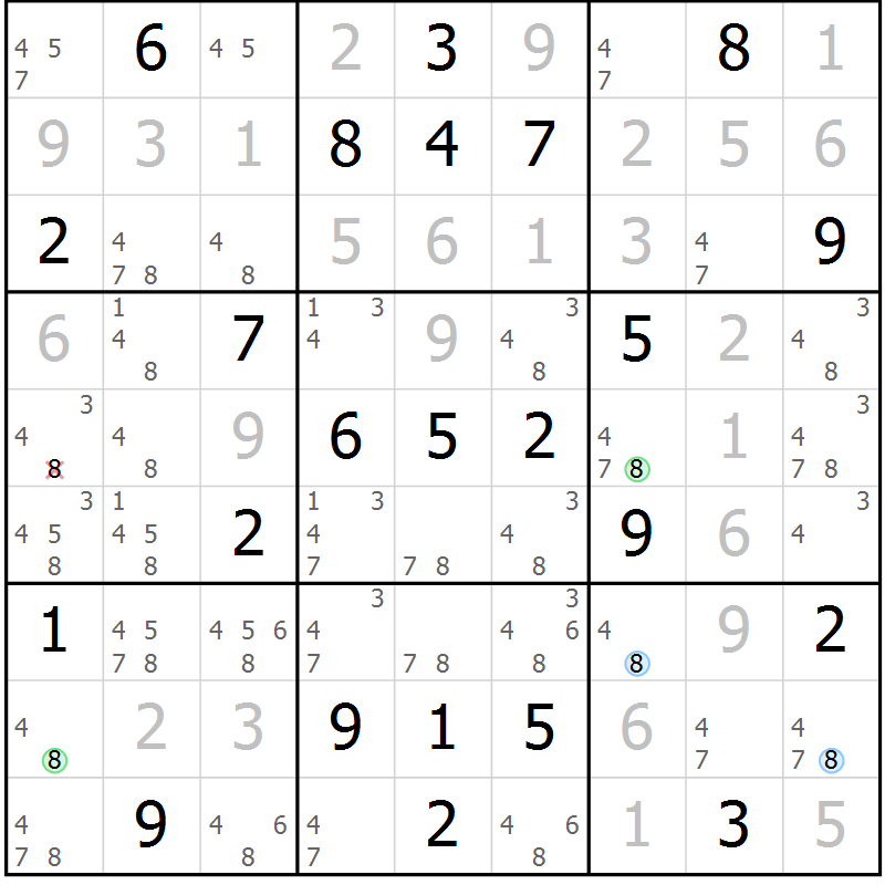 Position des candidats pour la solution de la Gr 48 page 51 du magazine de sudoku Maestro n° 100