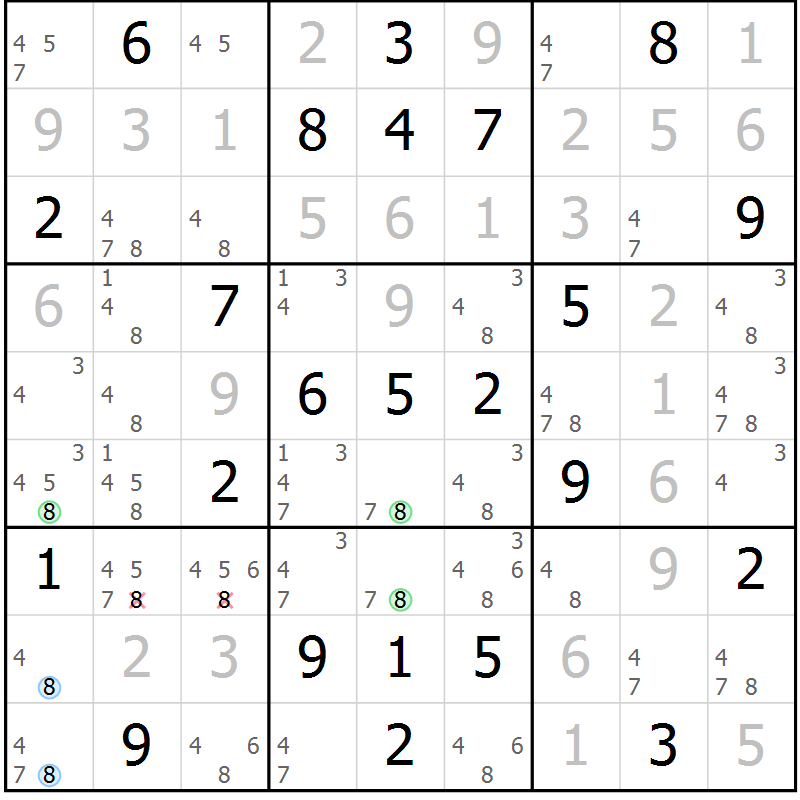 Position des candidats pour la solution de la Gr 48 page 51 du magazine de sudoku Maestro n° 100