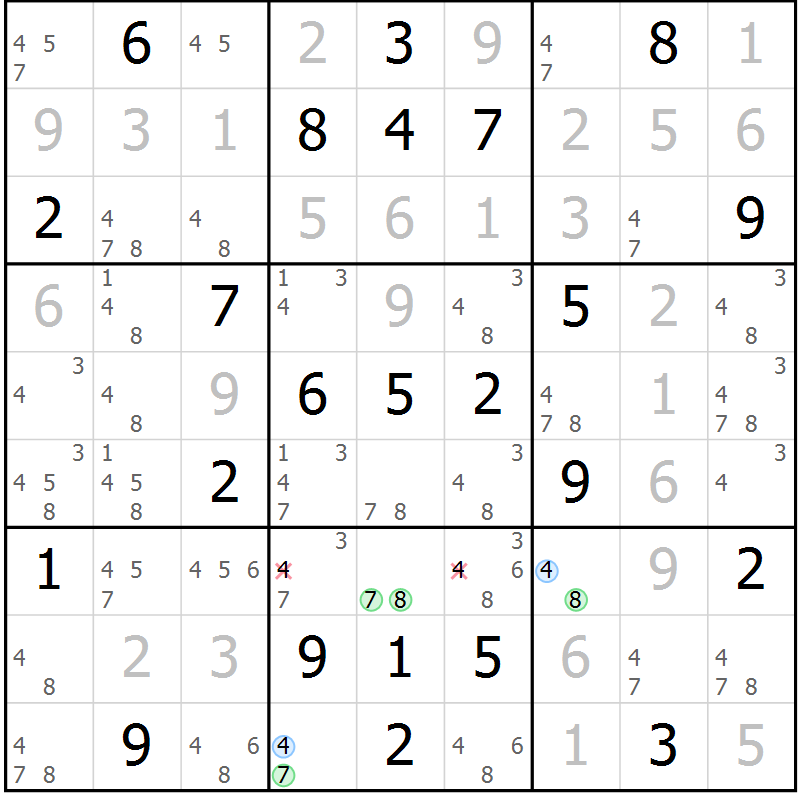 Position des candidats pour la solution de la Gr 48 page 51 du magazine de sudoku Maestro n° 100