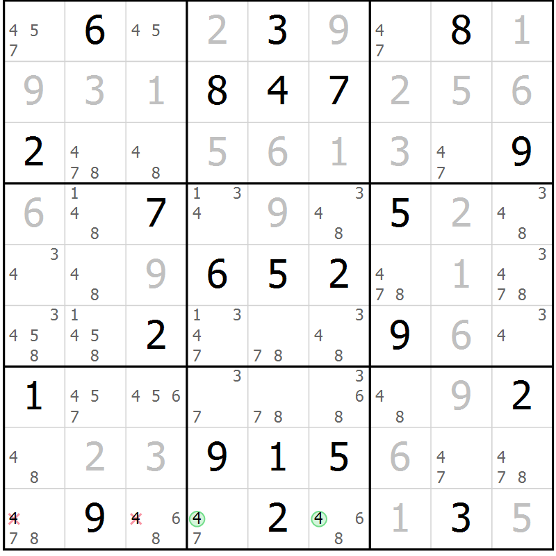 Position des candidats pour la solution de la Gr 48 page 51 du magazine de sudoku Maestro n° 100