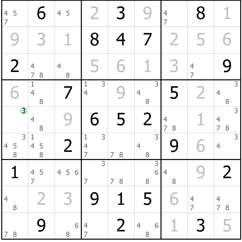 Position des candidats pour la solution de la Gr 48 page 51 du magazine de sudoku Maestro n° 100