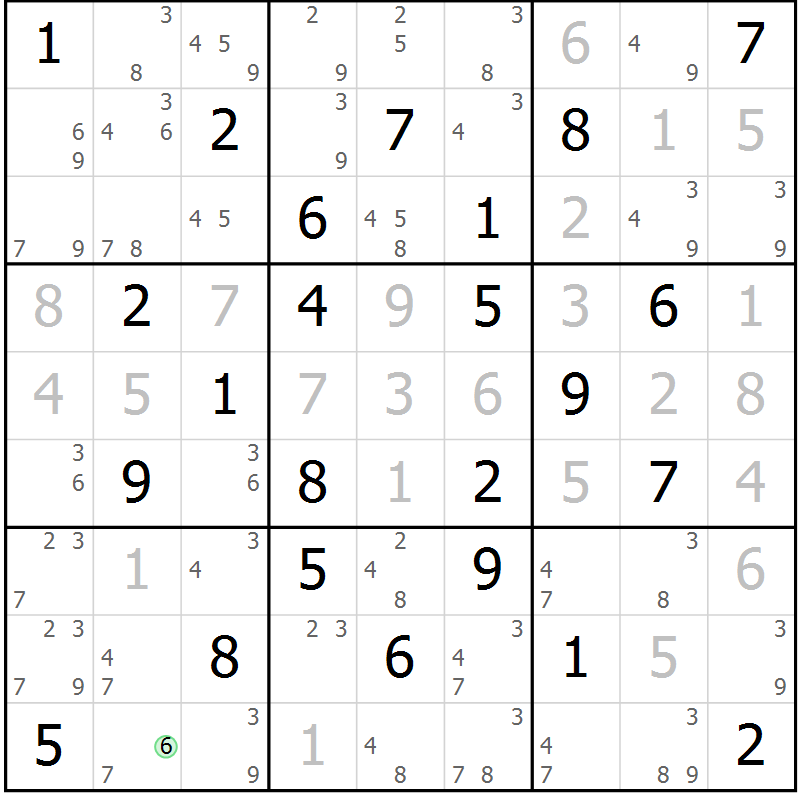 Position des candidats pour la solution de la Gr 49 page 52 du magazine de sudoku Maestro n° 100