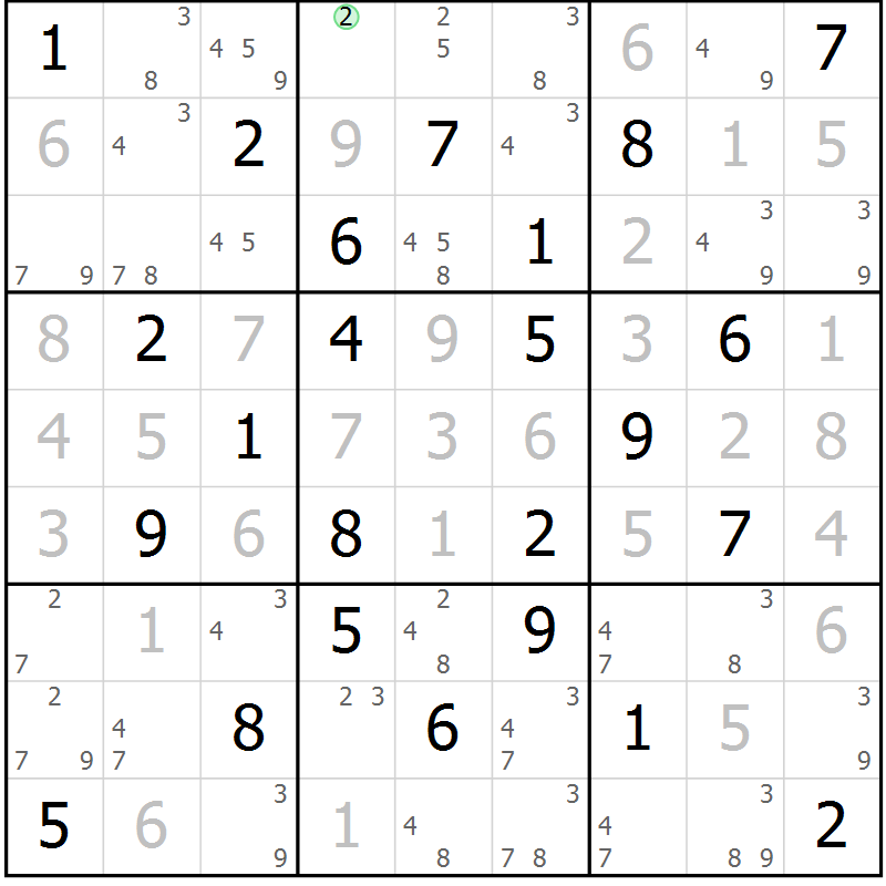 Position des candidats pour la solution de la Gr 49 page 52 du magazine de sudoku Maestro n° 100