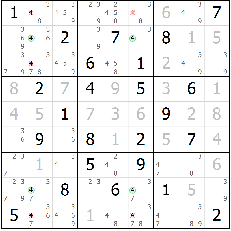 Position des candidats pour la solution de la Gr 49 page 52 du magazine de sudoku Maestro n° 100