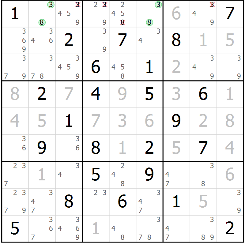 Position des candidats pour la solution de la Gr 49 page 52 du magazine de sudoku Maestro n° 100