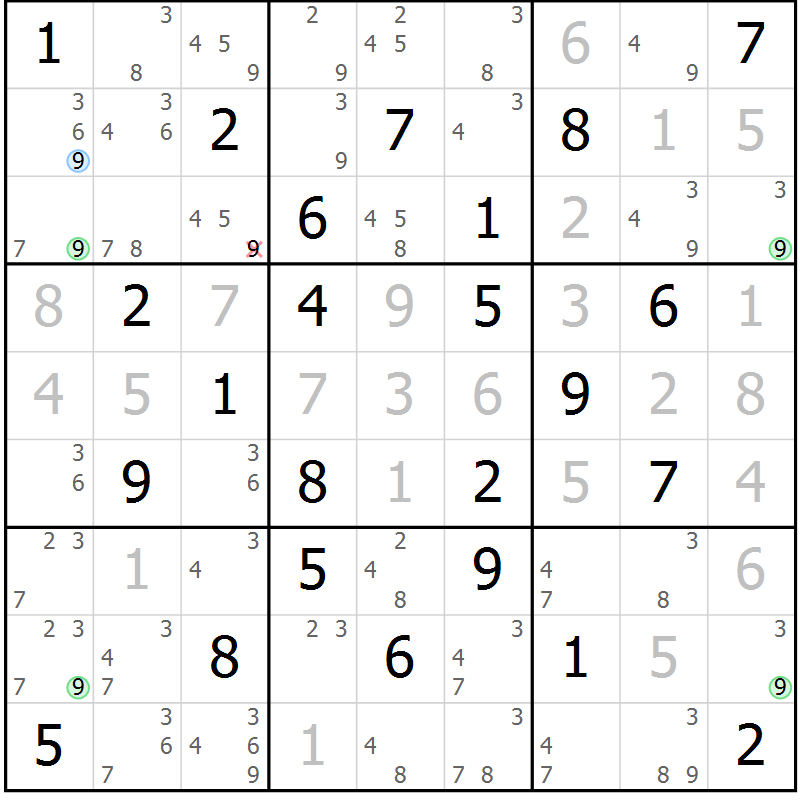 Position des candidats pour la solution de la Gr 49 page 52 du magazine de sudoku Maestro n° 100