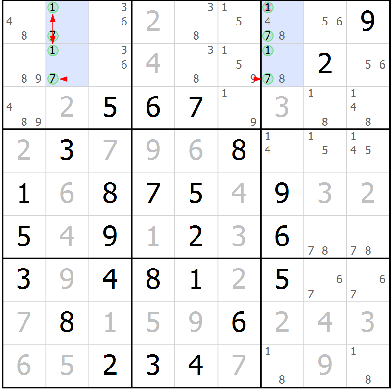 Position des candidats pour la solution de la Gr 5 page 8 du magazine de sudoku Maestro n° 100