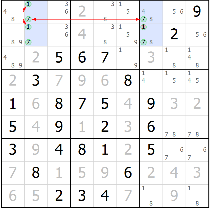 Position des candidats pour la solution de la Gr 5 page 8 du magazine de sudoku Maestro n° 100