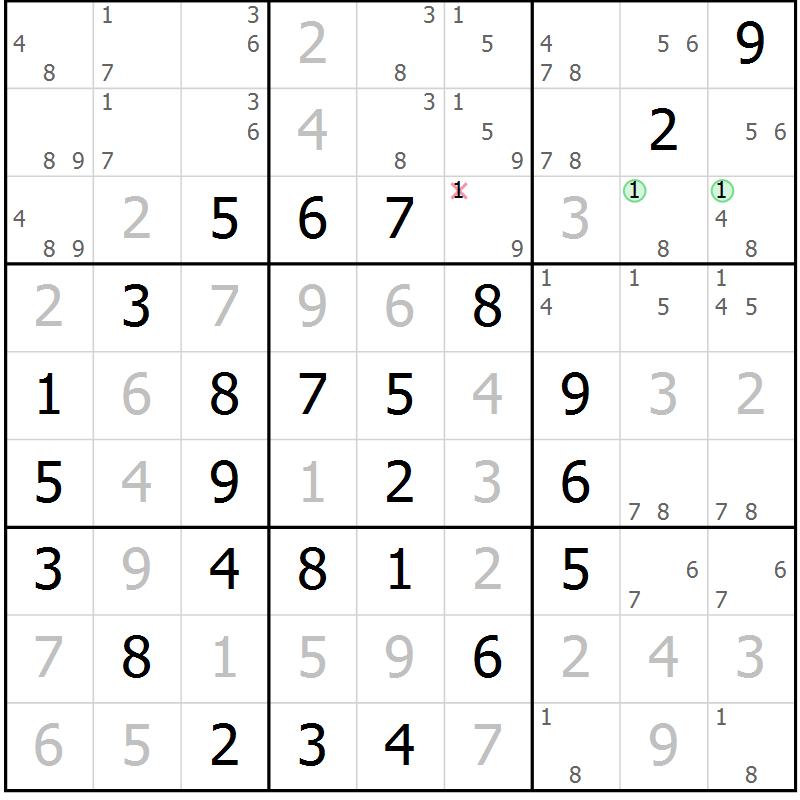 Position des candidats pour la solution de la Gr 5 page 8 du magazine de sudoku Maestro n° 100