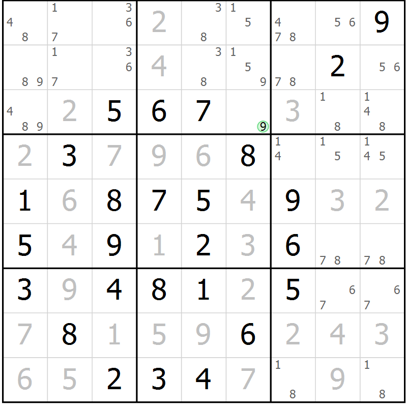 Position des candidats pour la solution de la Gr 5 page 8 du magazine de sudoku Maestro n° 100