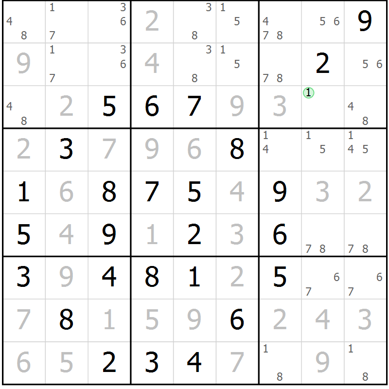 Position des candidats pour la solution de la Gr 5 page 8 du magazine de sudoku Maestro n° 100