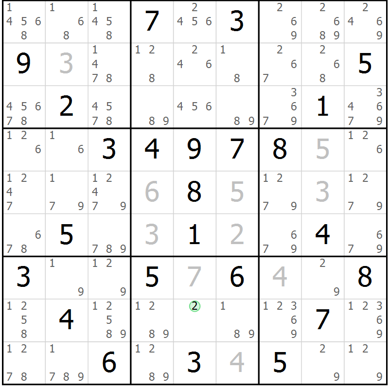 Position des candidats pour la solution de la Gr 50 page 53 du magazine de sudoku Maestro n° 100