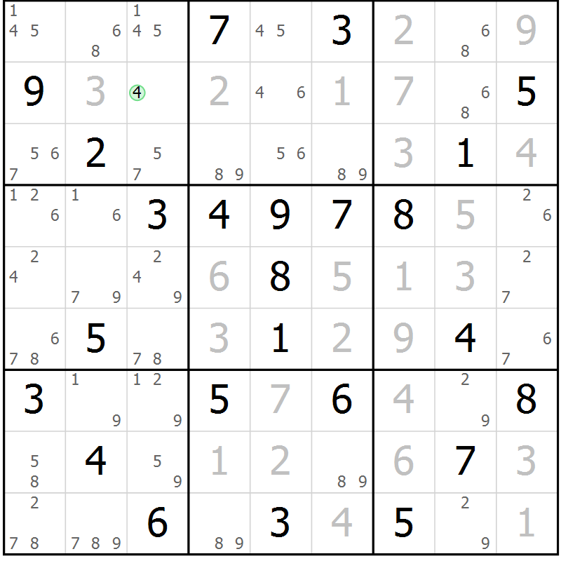 Position des candidats pour la solution de la Gr 50 page 53 du magazine de sudoku Maestro n° 100