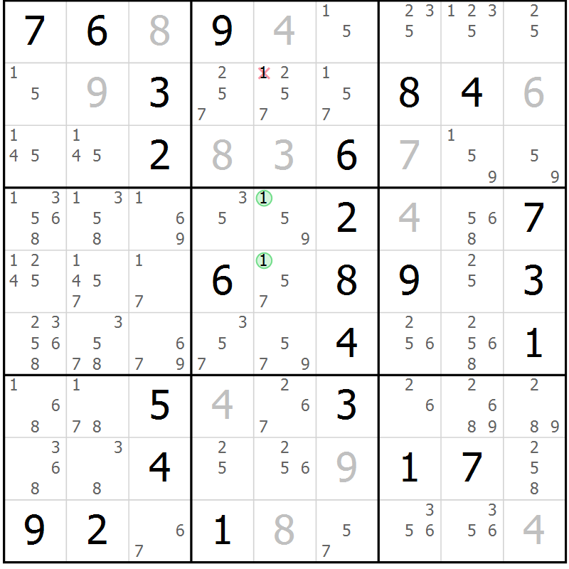 Position des candidats pour la solution de la Gr 51 page 54 du magazine de sudoku Maestro n° 100