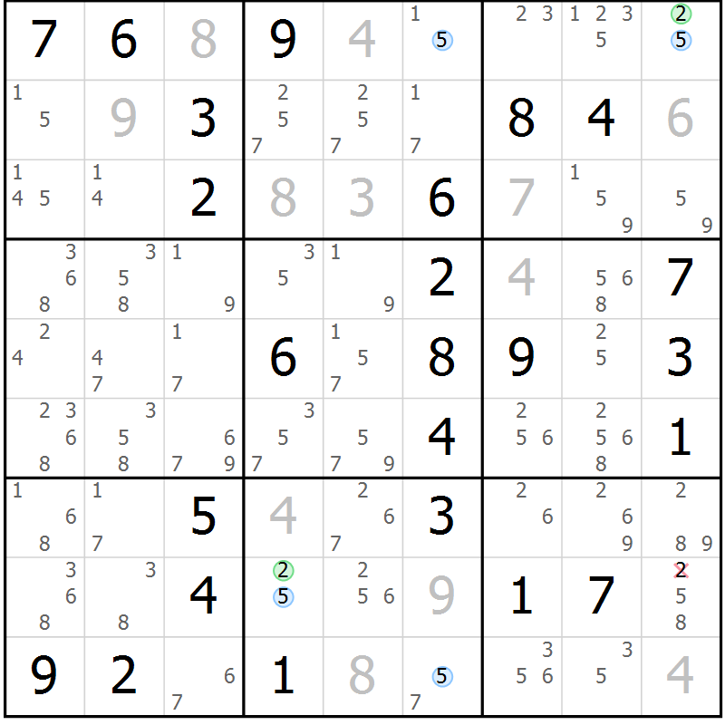 Position des candidats pour la solution de la Gr 51 page 54 du magazine de sudoku Maestro n° 100