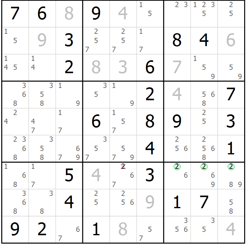 Position des candidats pour la solution de la Gr 51 page 54 du magazine de sudoku Maestro n° 100