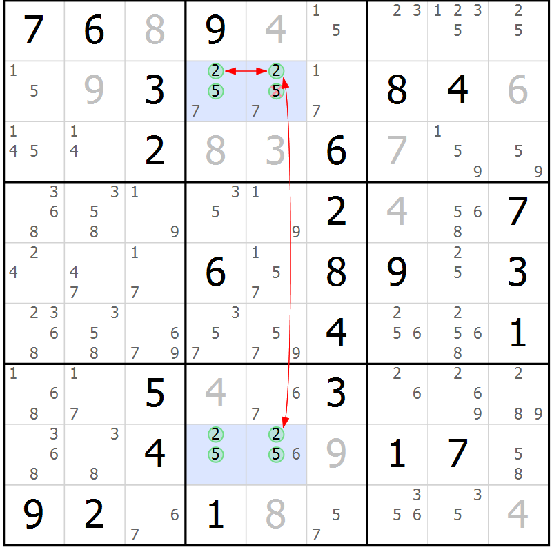 Position des candidats pour la solution de la Gr 51 page 54 du magazine de sudoku Maestro n° 100