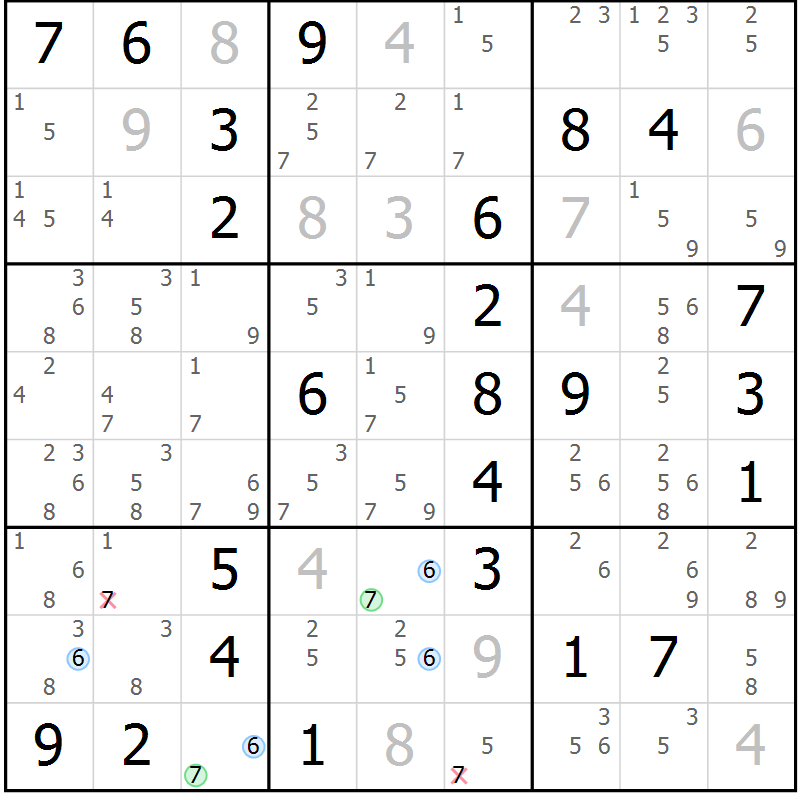 Position des candidats pour la solution de la Gr 51 page 54 du magazine de sudoku Maestro n° 100