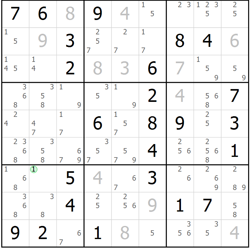 Position des candidats pour la solution de la Gr 51 page 54 du magazine de sudoku Maestro n° 100