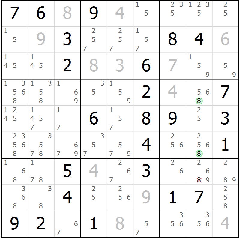 Position des candidats pour la solution de la Gr 51 page 54 du magazine de sudoku Maestro n° 100