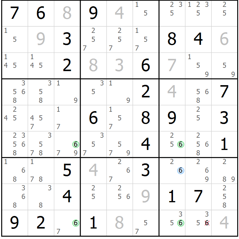 Position des candidats pour la solution de la Gr 51 page 54 du magazine de sudoku Maestro n° 100