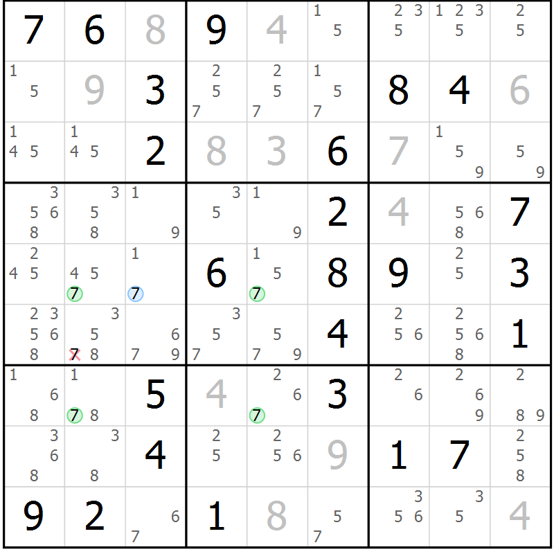 Position des candidats pour la solution de la Gr 51 page 54 du magazine de sudoku Maestro n° 100