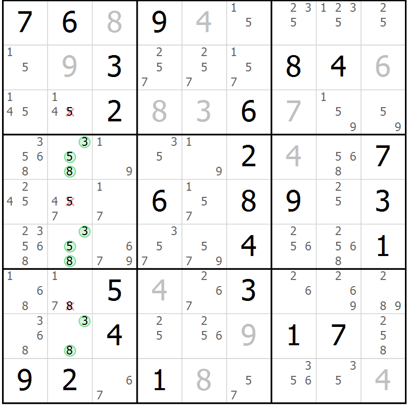 Position des candidats pour la solution de la Gr 51 page 54 du magazine de sudoku Maestro n° 100