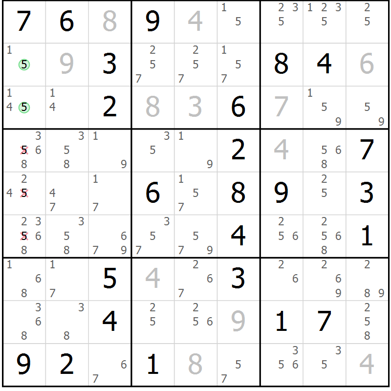 Position des candidats pour la solution de la Gr 51 page 54 du magazine de sudoku Maestro n° 100