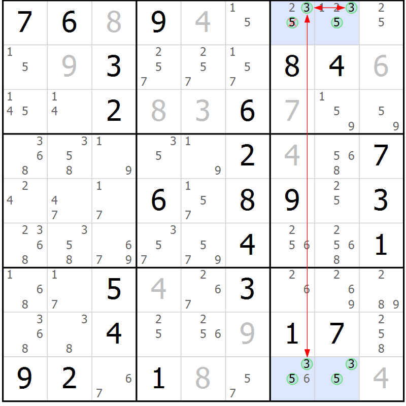 Position des candidats pour la solution de la Gr 51 page 54 du magazine de sudoku Maestro n° 100