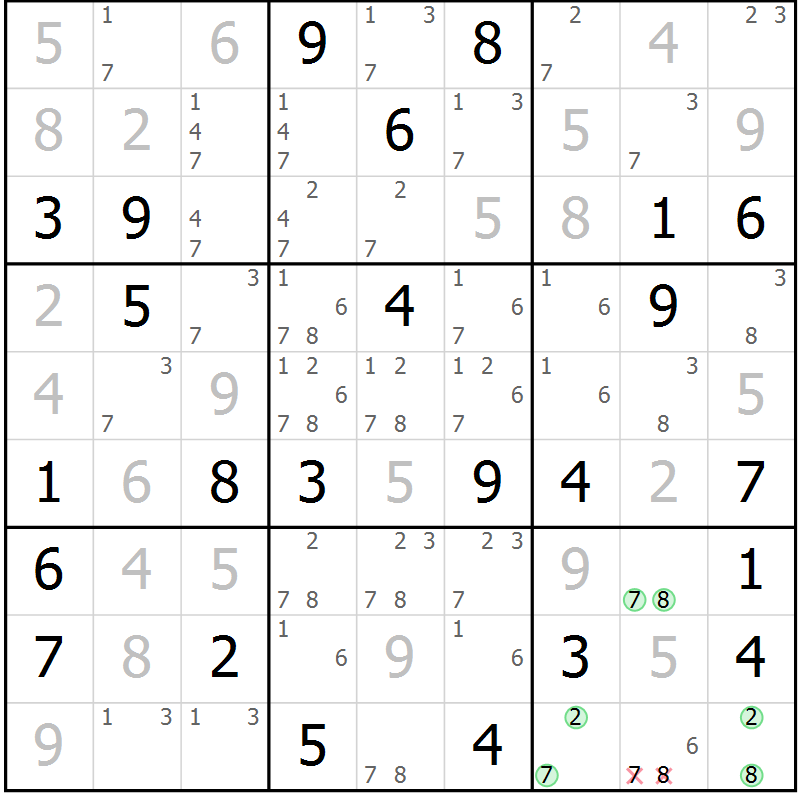 Position des candidats pour la solution de la Gr 52 page 55 du magazine de sudoku Maestro n° 100