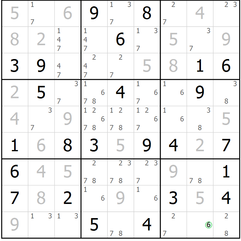 Position des candidats pour la solution de la Gr 52 page 55 du magazine de sudoku Maestro n° 100