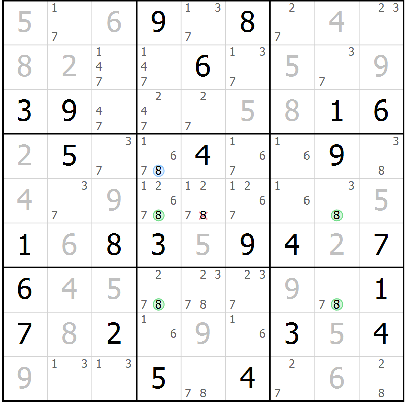 Position des candidats pour la solution de la Gr 52 page 55 du magazine de sudoku Maestro n° 100